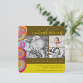 Farbenfrohe Rainbow Pop Circles Birth Announcement Ankündigung (Stehend Vorderseite)