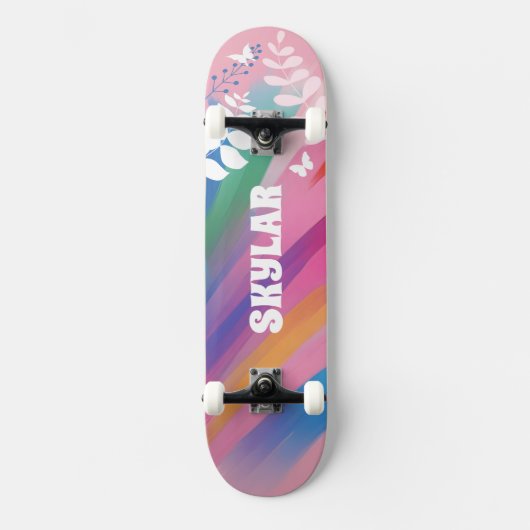 Farbenfrohe Rainbow Prix Muster floralrosa Skateboard (Vorderseite)