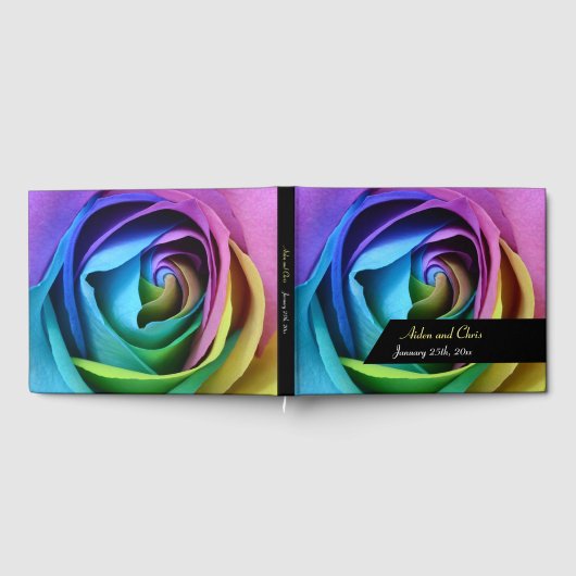 Farbenfrohe Rainbow-Rose-Blume Hochzeit der LGBT-E Gästebuch (Voll)