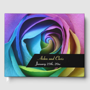 Farbenfrohe Rainbow-Rose-Blume Hochzeit der LGBT-E Gästebuch