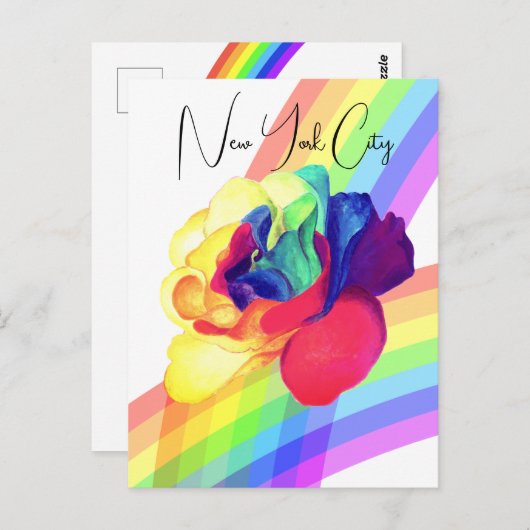 Farbenfrohe Rainbow-Rose Blume Postkarte (Vorne/Hinten)