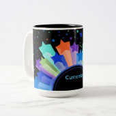Farbenfrohe Rainbow-Sternexplosion Tasse (Vorderseite Links)