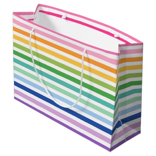 Farbenfrohe Rainbow Stripmuster Große Geschenktasc Geschenktüte (Rückseite Schrägansicht)