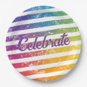 Farbenfrohe Rainbow-Themes Streifen zelebrieren Pappteller (Vorderseite)