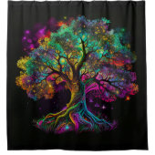 Farbenfrohe Rainbow Tree Fireflies Modernes Kunstw Duschvorhang (Vorderseite)