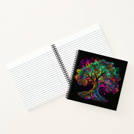 Farbenfrohe Rainbow Tree Fireflies Modernes Kunstw Notizblock (Innenseite)