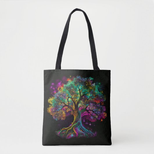 Farbenfrohe Rainbow Tree Fireflies Modernes Kunstw Tasche (Vorderseite)
