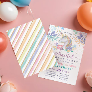 Farbenfrohe Rainbow Unicorn Geburtstagsparty Einla Einladung