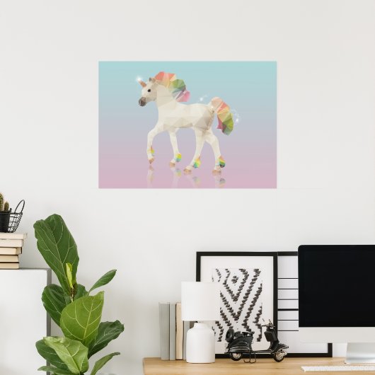 Farbenfrohe Rainbow Unicoron Polygon - Poster Prin (Heimbüro)