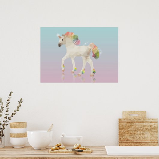 Farbenfrohe Rainbow Unicoron Polygon - Poster Prin (Küche)