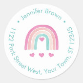 Farbenfrohe Rainbows Herz-Rücksendeadresse Runder Aufkleber (Vorderseite)