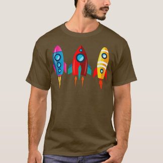 Farbenfrohe Raketenschiffe Astronaut Langschläfer T-Shirt