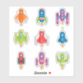 Farbenfrohe Raketenschiffe Aufkleber (Blatt)