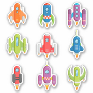 Farbenfrohe Raketenschiffe Aufkleber