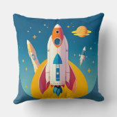 Farbenfrohe Raketenstart im pulsierenden Cartoon Kissen (Rückseite)