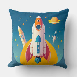 Farbenfrohe Raketenstart im pulsierenden Cartoon Kissen