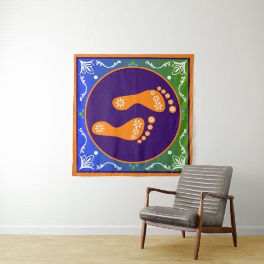 Farbenfrohe Rangoli mit Footprint Wandteppich (Beispiel (Horizontal))