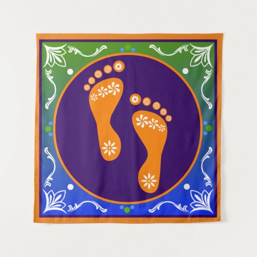 Farbenfrohe Rangoli mit Footprint Wandteppich (Vorderseite)