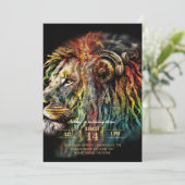 Farbenfrohe Rasta Lion mit Kopfhörern Einladung (Stehend Vorderseite)