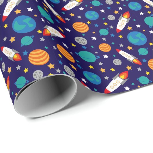 Farbenfrohe Raumerlebnismuster - Raketen, P Geschenkpapier (Rolleneckpunkt)