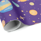 Farbenfrohe Raumgestaltung mit Planeten, Sternen Geschenkpapier (Rolleneckpunkt)