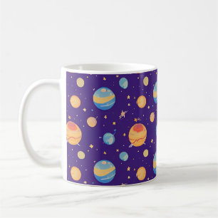 Farbenfrohe Raumgestaltung mit Planeten, Sternen Kaffeetasse