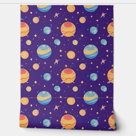 Farbenfrohe Raumgestaltung mit Planeten, Sternen Tapete