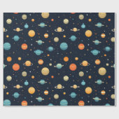 Farbenfrohe Raumplanetenmuster Geschenkpapier (Flach)