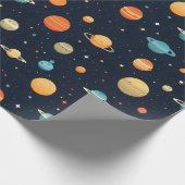 Farbenfrohe Raumplanetenmuster Geschenkpapier (Ecke)