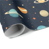 Farbenfrohe Raumplanetenmuster Geschenkpapier (Rolleneckpunkt)