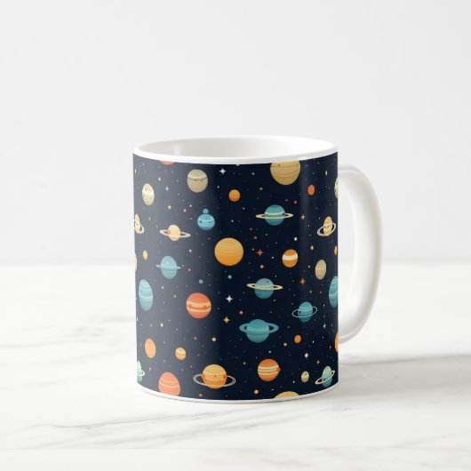 Farbenfrohe Raumplanetenmuster Kaffeetasse (VorderseiteRechts)