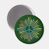 Farbenfrohe Rays umgeben das Zeichen des Friedens Magnet (Vorderseite/Rückseite)