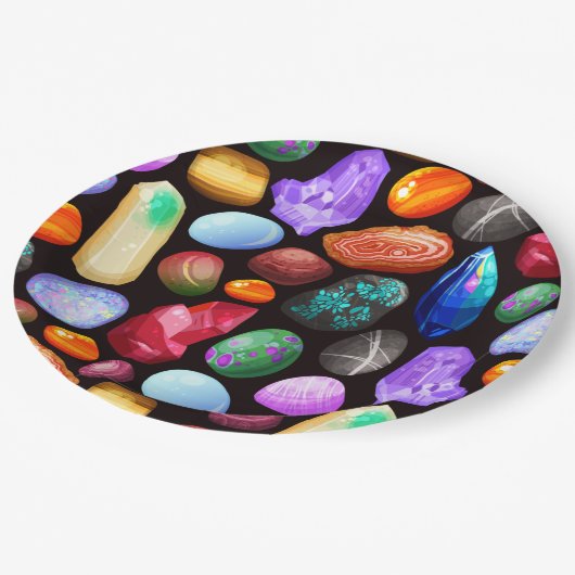 Farbenfrohe realistische Felsen und Kristallmuster Pappteller (Schrägansicht)