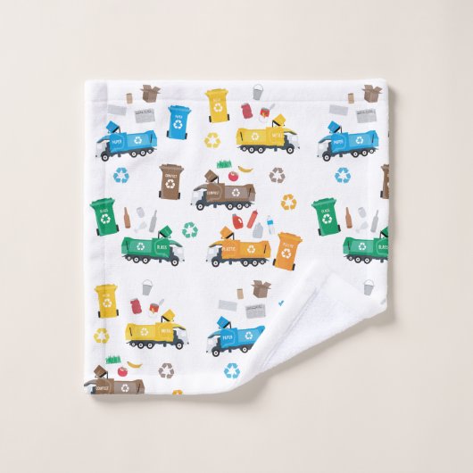 Farbenfrohe Recycelnd Garbage Trucks & Bins Badhandtuch Set (Waschlappen)