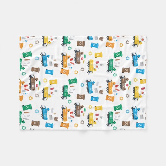 Farbenfrohe Recycelnd Garbage Trucks & Bins Fleecedecke (Vorderseite (Horizontal))