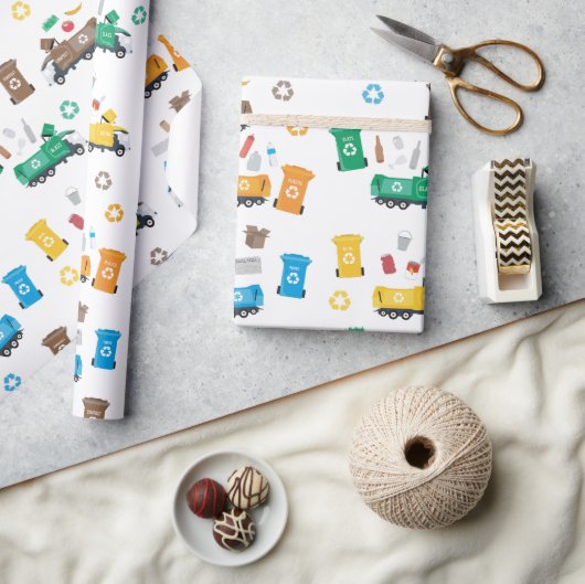 Farbenfrohe Recycelnd Garbage Trucks & Bins Geschenkpapier (Kunsthandwerk)