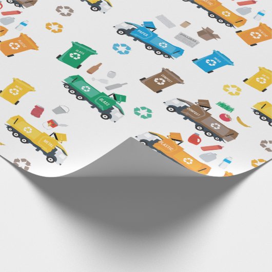 Farbenfrohe Recycelnd Garbage Trucks & Bins Geschenkpapier (Ecke)