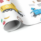 Farbenfrohe Recycelnd Garbage Trucks & Bins Geschenkpapier (Rolleneckpunkt)