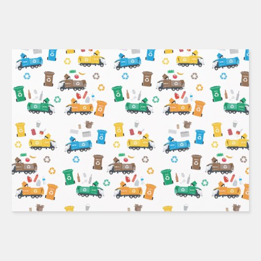 Farbenfrohe Recycelnd Garbage Trucks & Bins Geschenkpapier Set (Vorderseite 2)