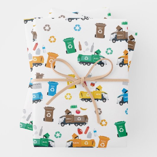 Farbenfrohe Recycelnd Garbage Trucks & Bins Geschenkpapier Set (Beispiel)