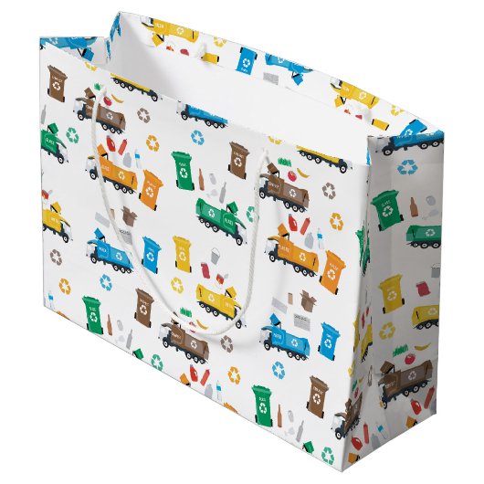Farbenfrohe Recycelnd Garbage Trucks & Bins Große Geschenktüte (Rückseite Schrägansicht)