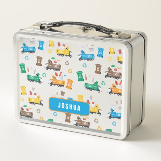 Farbenfrohe Recycelnd Garbage Trucks & Bins Metall Brotdose (Rückseite)