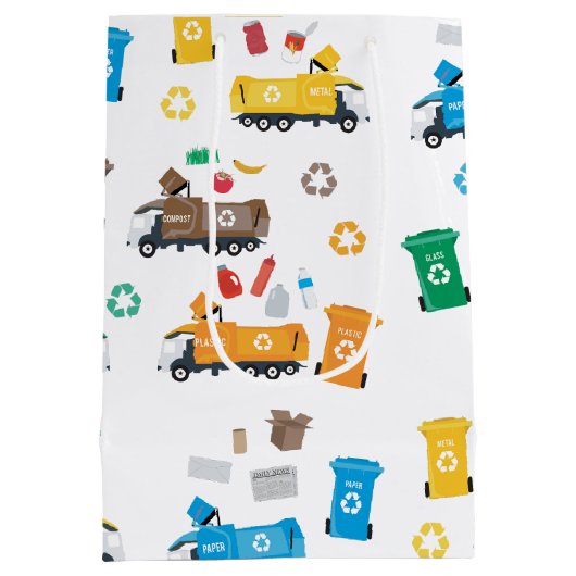 Farbenfrohe Recycelnd Garbage Trucks & Bins Mittlere Geschenktüte (Rückseite)
