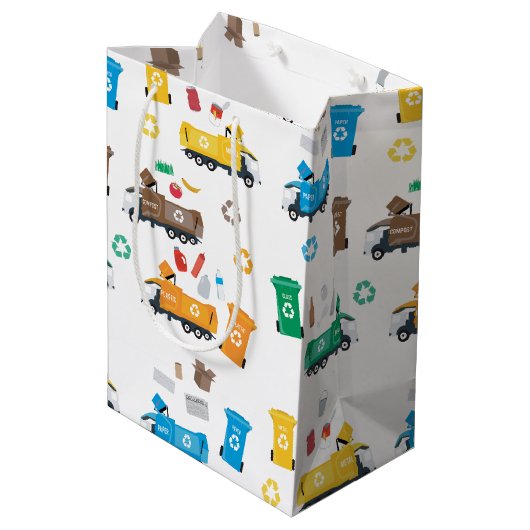 Farbenfrohe Recycelnd Garbage Trucks & Bins Mittlere Geschenktüte (Rückseite Schrägansicht)