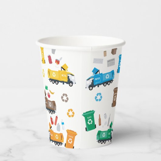 Farbenfrohe Recycelnd Garbage Trucks & Bins Pappbecher (Rechts)