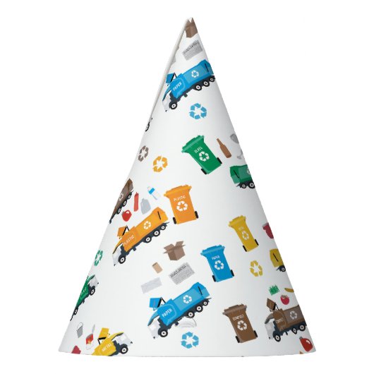 Farbenfrohe Recycelnd Garbage Trucks & Bins Partyhütchen (Links)