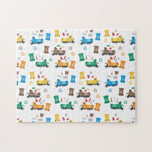 Farbenfrohe Recycelnd Garbage Trucks & Bins Puzzle (Horizontal)