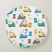 Farbenfrohe Recycelnd Garbage Trucks & Bins Rundes Kissen (Rückseite)