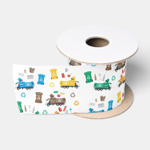 Farbenfrohe Recycelnd Garbage Trucks & Bins Satinband