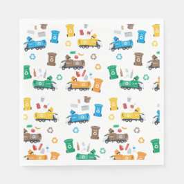Farbenfrohe Recycelnd Garbage Trucks & Bins Serviette